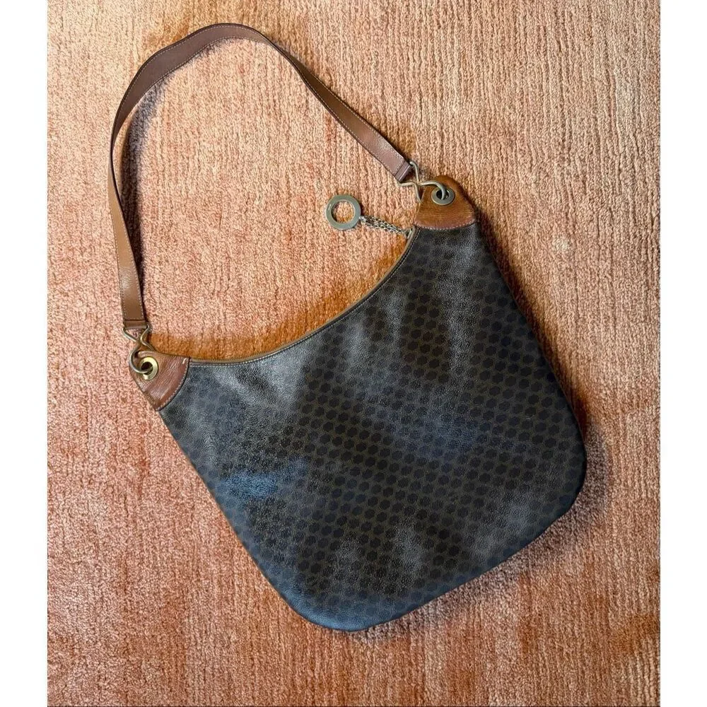 Vintage Celine Paris Brown Macadam Hobo Shoulder Bag Made in Italy